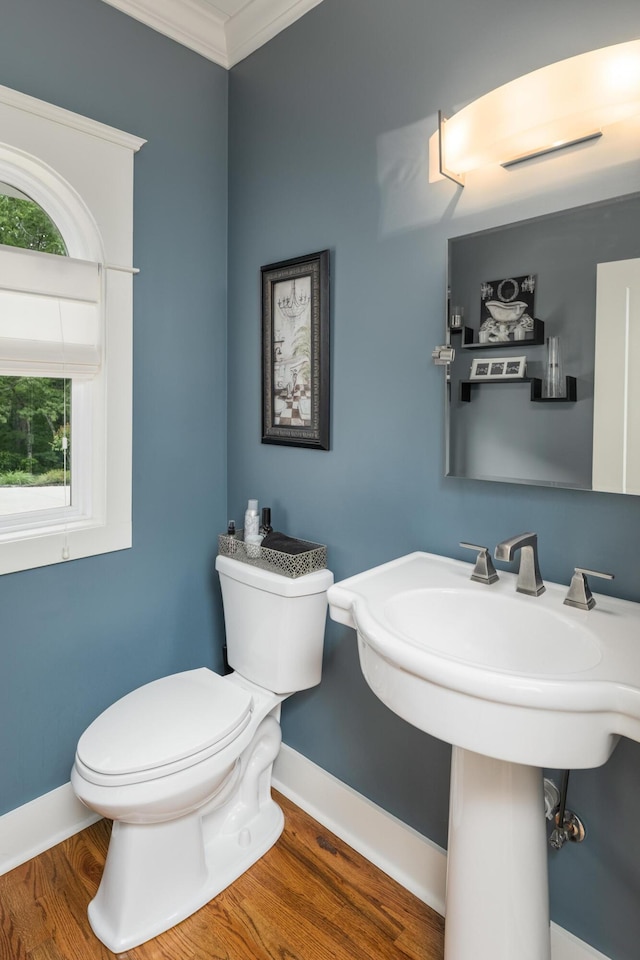 114 Monroe Dr, Ringgold, GA 30736 - half bathroom featuring crown molding, toilet, baseboards, and wood finished floors