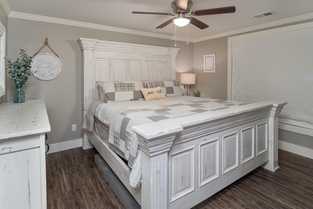 114 Monroe Dr, Ringgold, GA 30736 - bedroom featuring dark wood-style floors, baseboards, crown molding, and ceiling fan