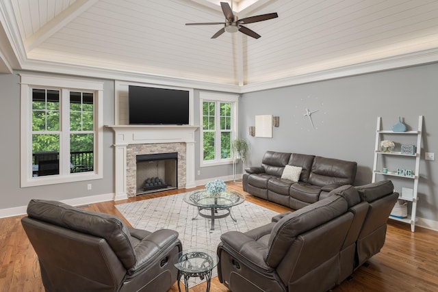 114 Monroe Dr, Ringgold, GA 30736 - living area featuring a ceiling fan, wood finished floors, and baseboards