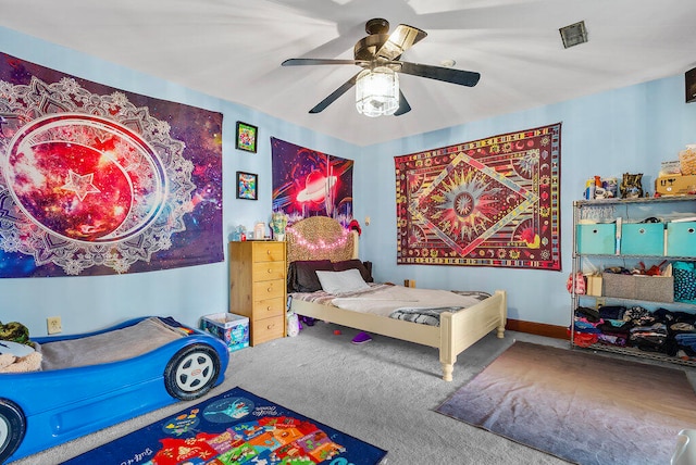 bedroom with carpet floors and ceiling fan