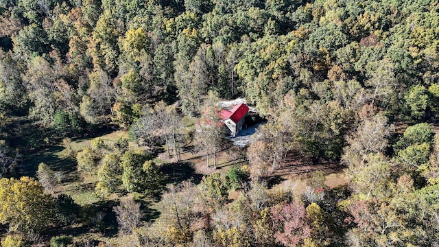 bird's eye view featuring a forest view