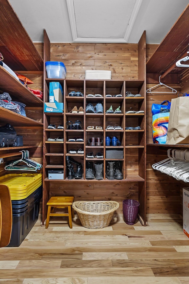 spacious closet featuring light wood-type flooring