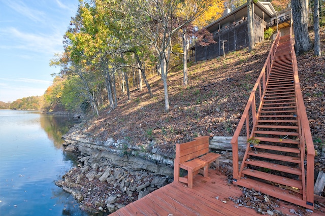 dock area with a water view