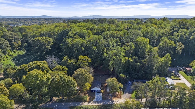 drone / aerial view featuring a mountain view