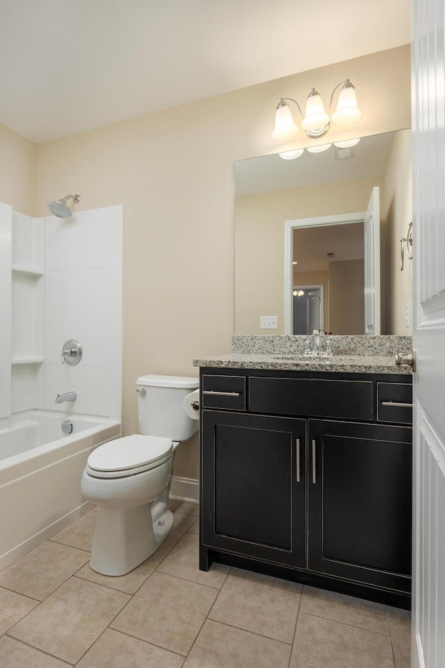 full bathroom with tile patterned floors, vanity, toilet, and bathing tub / shower combination