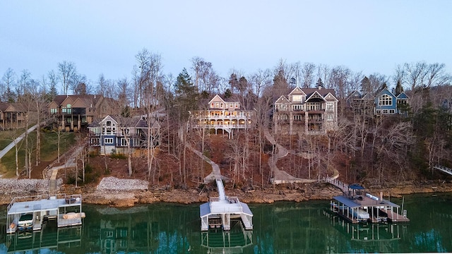 dock area with a water view