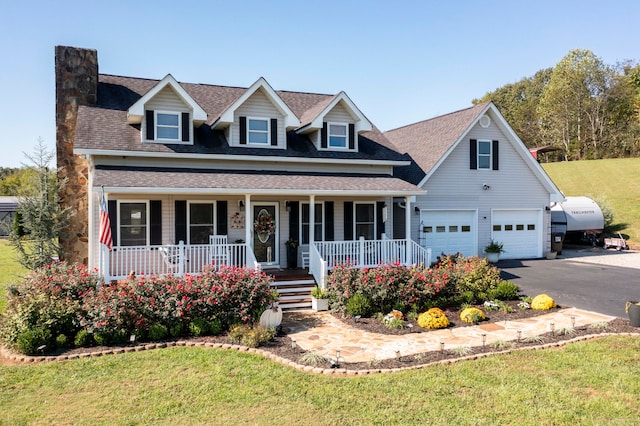 cape cod home with covered porch and a front lawn