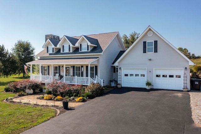 view of front of property featuring covered porch and a garage