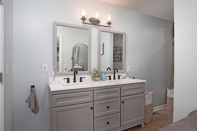 bathroom with vanity and tile patterned floors