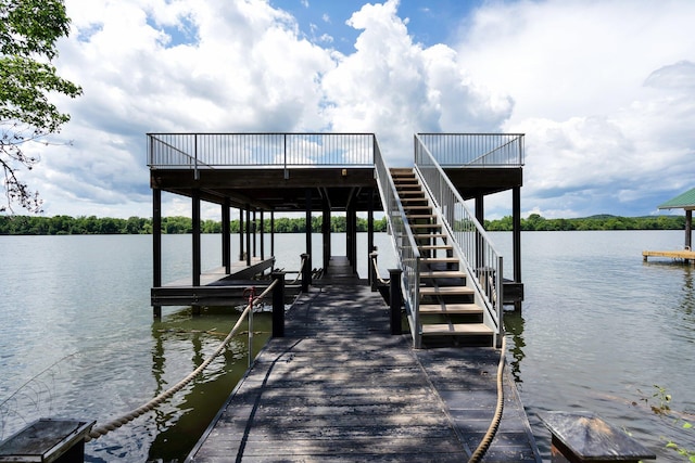 dock area with a water view