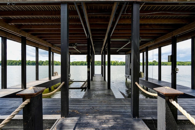 view of dock with a water view