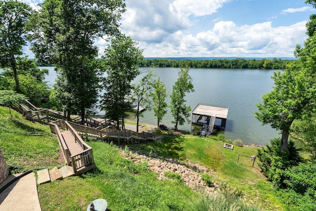 property view of water featuring a dock