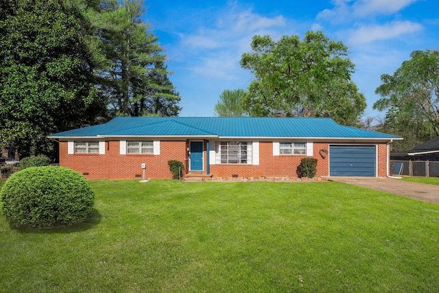 single story home with a front lawn and a garage