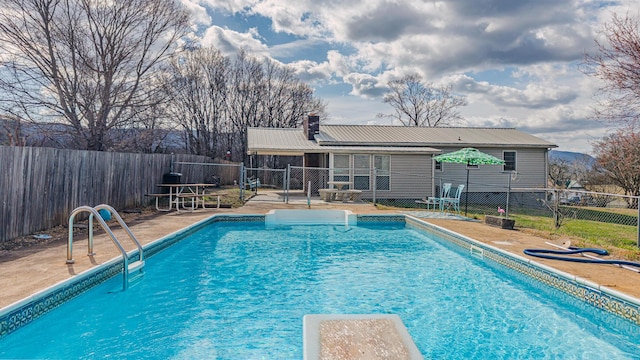 view of swimming pool featuring a patio area, a fenced backyard, and a fenced in pool