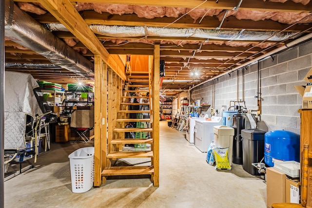 basement with washer and clothes dryer