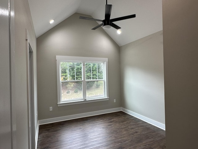 1344 Unity Dr NE, Cleveland, TN 37312 - spare room with a ceiling fan, dark wood-style floors, recessed lighting, and high vaulted ceiling