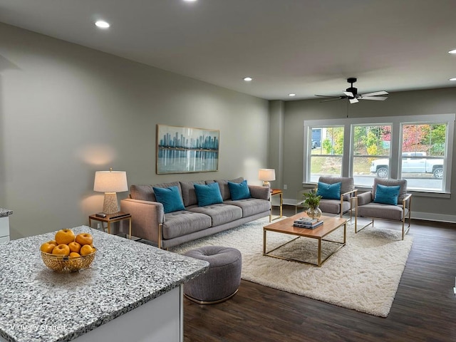1344 Unity Dr NE, Cleveland, TN 37312 - living area featuring recessed lighting, dark wood-style flooring, and ceiling fan
