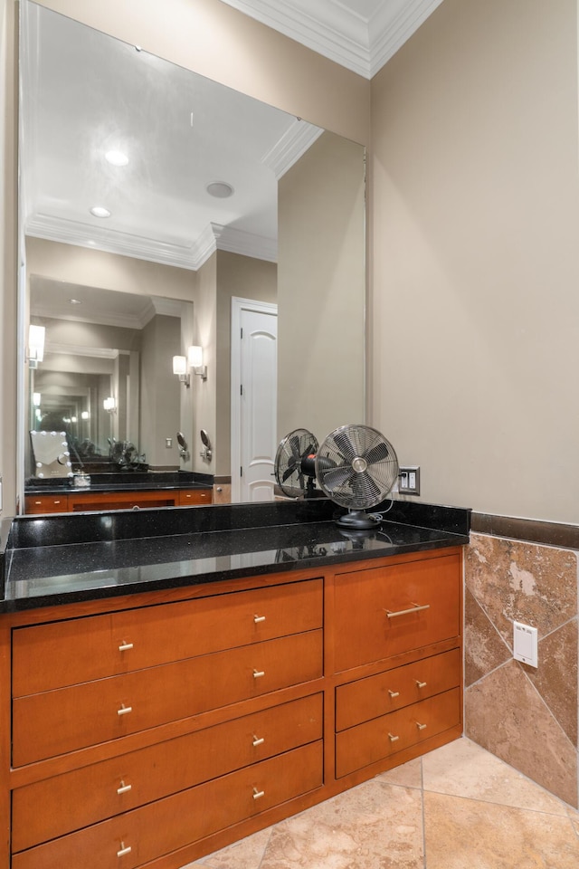 715 Pembridge Cir NW, Cleveland, TN 37312 - bathroom with vanity, crown molding, and a wainscoted wall
