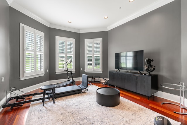 715 Pembridge Cir NW, Cleveland, TN 37312 - exercise room featuring wood finished floors, ornamental molding, and recessed lighting