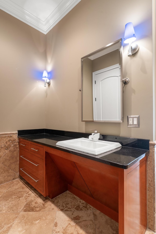 715 Pembridge Cir NW, Cleveland, TN 37312 - bathroom featuring ornamental molding, vanity, and stone finish floors