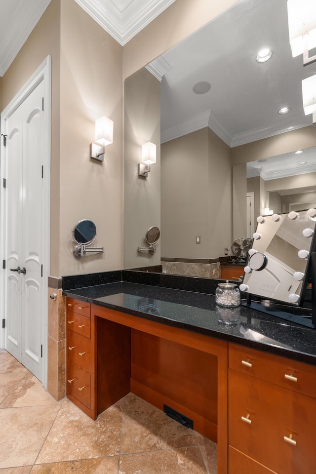 715 Pembridge Cir NW, Cleveland, TN 37312 - bathroom featuring crown molding, vanity, and recessed lighting