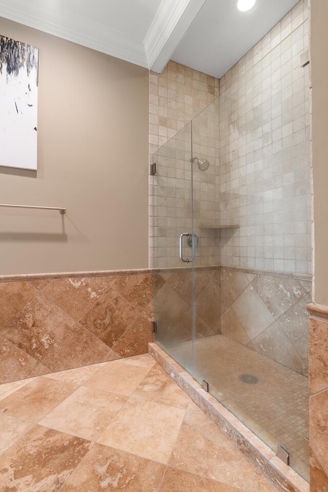 715 Pembridge Cir NW, Cleveland, TN 37312 - bathroom with crown molding, a shower stall, and recessed lighting