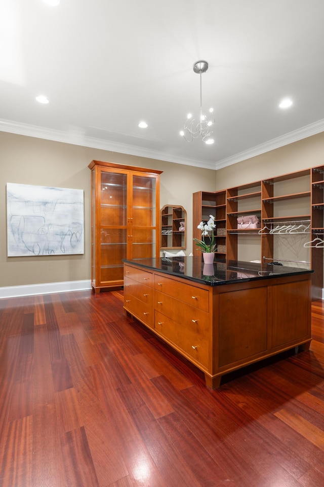 715 Pembridge Cir NW, Cleveland, TN 37312 - office featuring dark wood-style flooring, ornamental molding, a chandelier, and recessed lighting