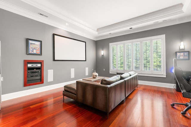 715 Pembridge Cir NW, Cleveland, TN 37312 - cinema with hardwood / wood-style flooring, ornamental molding, a tray ceiling, and recessed lighting