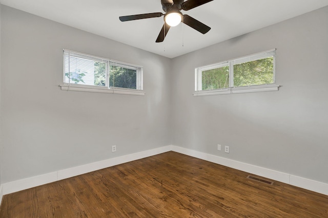 unfurnished room featuring hardwood / wood-style flooring and ceiling fan