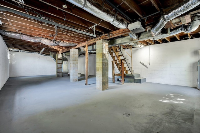 basement featuring water heater