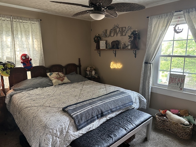 1785 Benton Station Rd, Benton, TN 37307 - bedroom with carpet floors, ornamental molding, and a ceiling fan