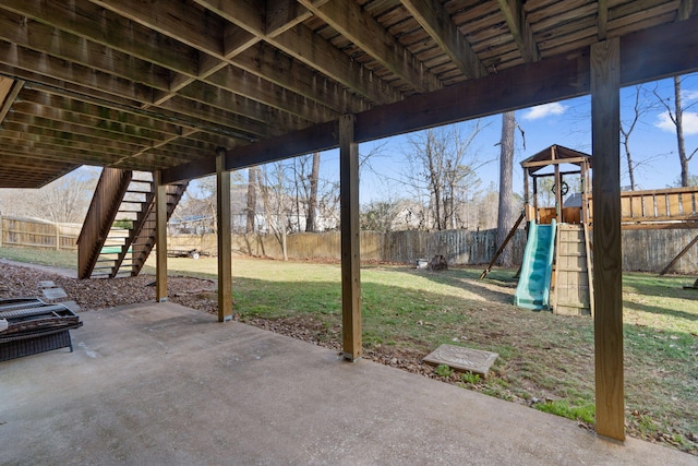 view of patio featuring a playground