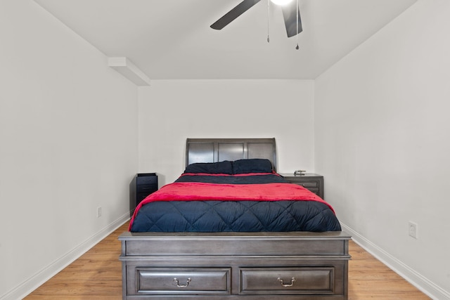 bedroom featuring ceiling fan and light hardwood / wood-style floors