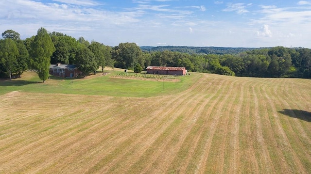 birds eye view of property featuring a rural view