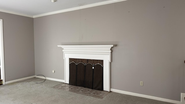 3619 Sourwood Trl, Cleveland, TN 37312 - unfurnished living room with carpet, crown molding, and a fireplace with flush hearth