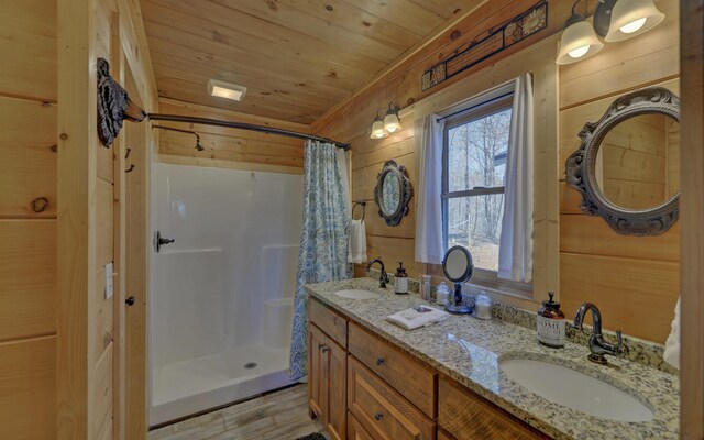 101 Hideaway Trl, Copperhill, TN 37317 - bathroom with wood ceiling, wood walls, and a sink
