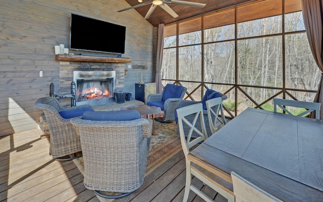 101 Hideaway Trl, Copperhill, TN 37317 - wooden deck featuring an outdoor living space with a fireplace and ceiling fan