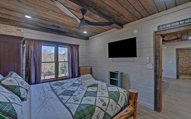 101 Hideaway Trl, Copperhill, TN 37317 - bedroom with recessed lighting, wood ceiling, wood finished floors, and a ceiling fan