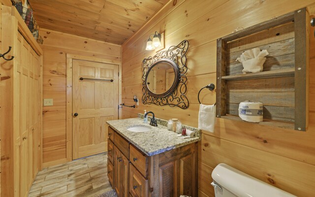 101 Hideaway Trl, Copperhill, TN 37317 - half bathroom with wooden walls, wooden ceiling, vanity, and toilet