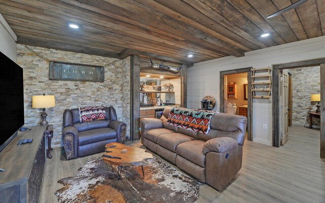 101 Hideaway Trl, Copperhill, TN 37317 - living area featuring wooden ceiling, recessed lighting, and wood finished floors
