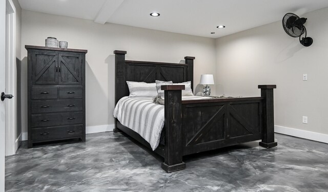 bedroom with beam ceiling