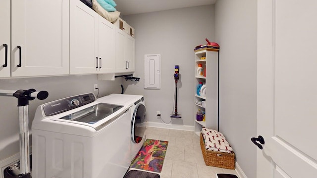 6453 Serenade Ln, Hixson, TN 37343 - laundry room with baseboards, cabinet space, independent washer and dryer, and electric panel