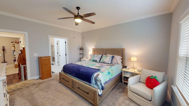 6453 Serenade Ln, Hixson, TN 37343 - bedroom featuring crown molding, baseboards, light carpet, and a ceiling fan