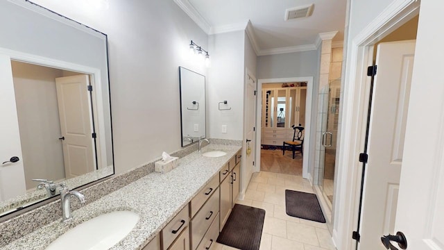 6453 Serenade Ln, Hixson, TN 37343 - full bath with visible vents, a sink, tile patterned flooring, and a shower stall