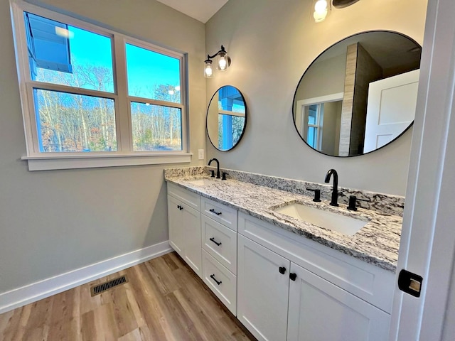 bathroom featuring vanity and wood-type flooring