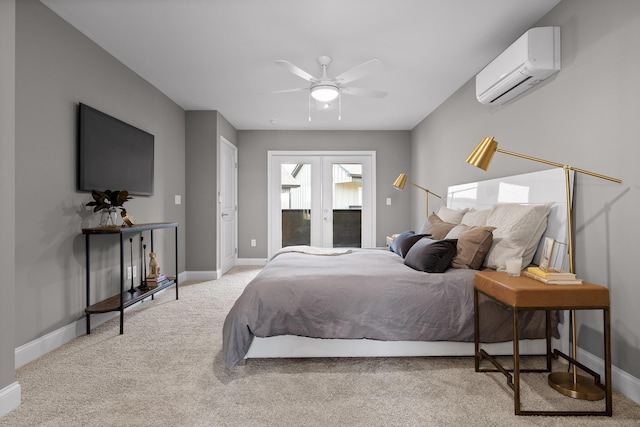 1930 Addi Ln, Chattanooga, TN 37421 - bedroom with an AC wall unit, french doors, carpet, and a ceiling fan