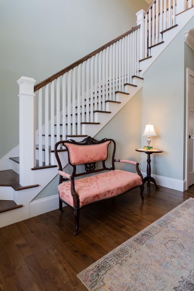 staircase with wood-type flooring