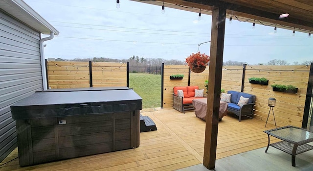 wooden deck featuring an outdoor living space