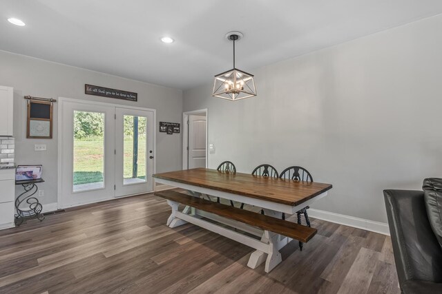 123 Tommy Loop, Sweetwater, TN 37874 - dining space with a chandelier, dark wood-style floors, recessed lighting, and baseboards