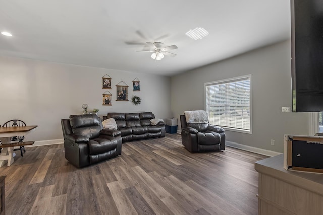 123 Tommy Loop, Sweetwater, TN 37874 - living area featuring plenty of natural light, ceiling fan, dark wood-style floors, baseboards, and recessed lighting